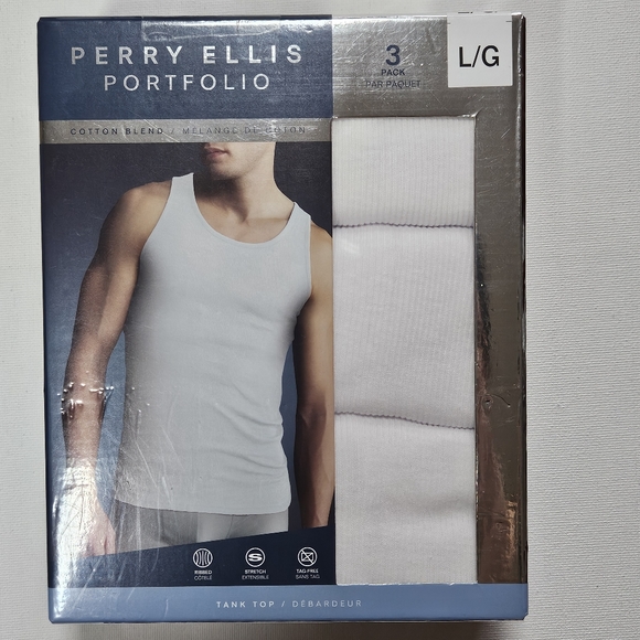 PERRY‎ ELLIS Mens Undershirts 3 Pack Large Ribbed Stretch Tag Free Soft Cotton - Picture 1 of 8
